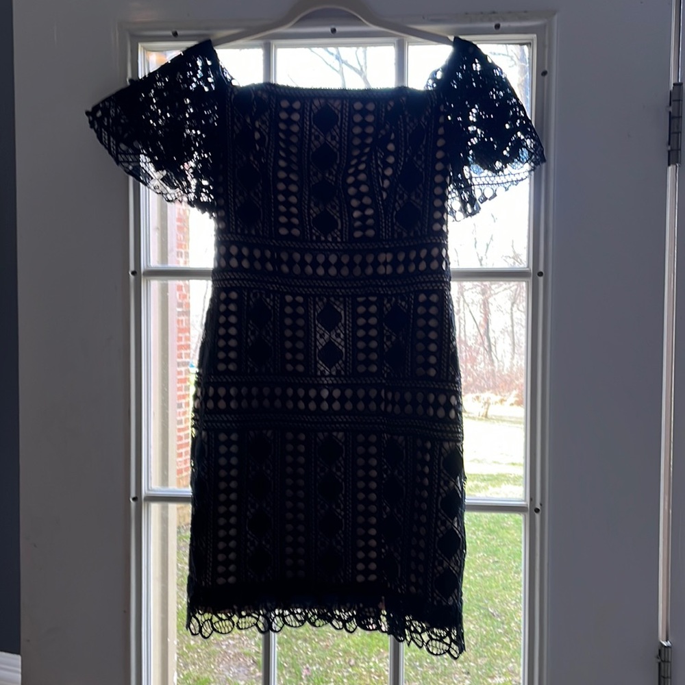 Nicole Miller Black Dress Lace Off the Shoulder Size 2